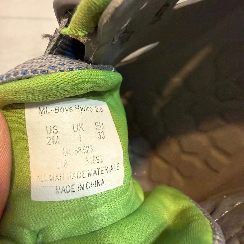 Merrell kids hydro 2.0 waterproof shoe grey blue youth size 2